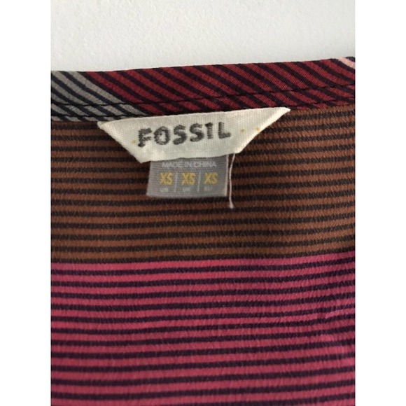Fossil | Multi Stripe Silk Tank Womens Size XS Red Pullover Scoop Neck - Picture 7 of 7
